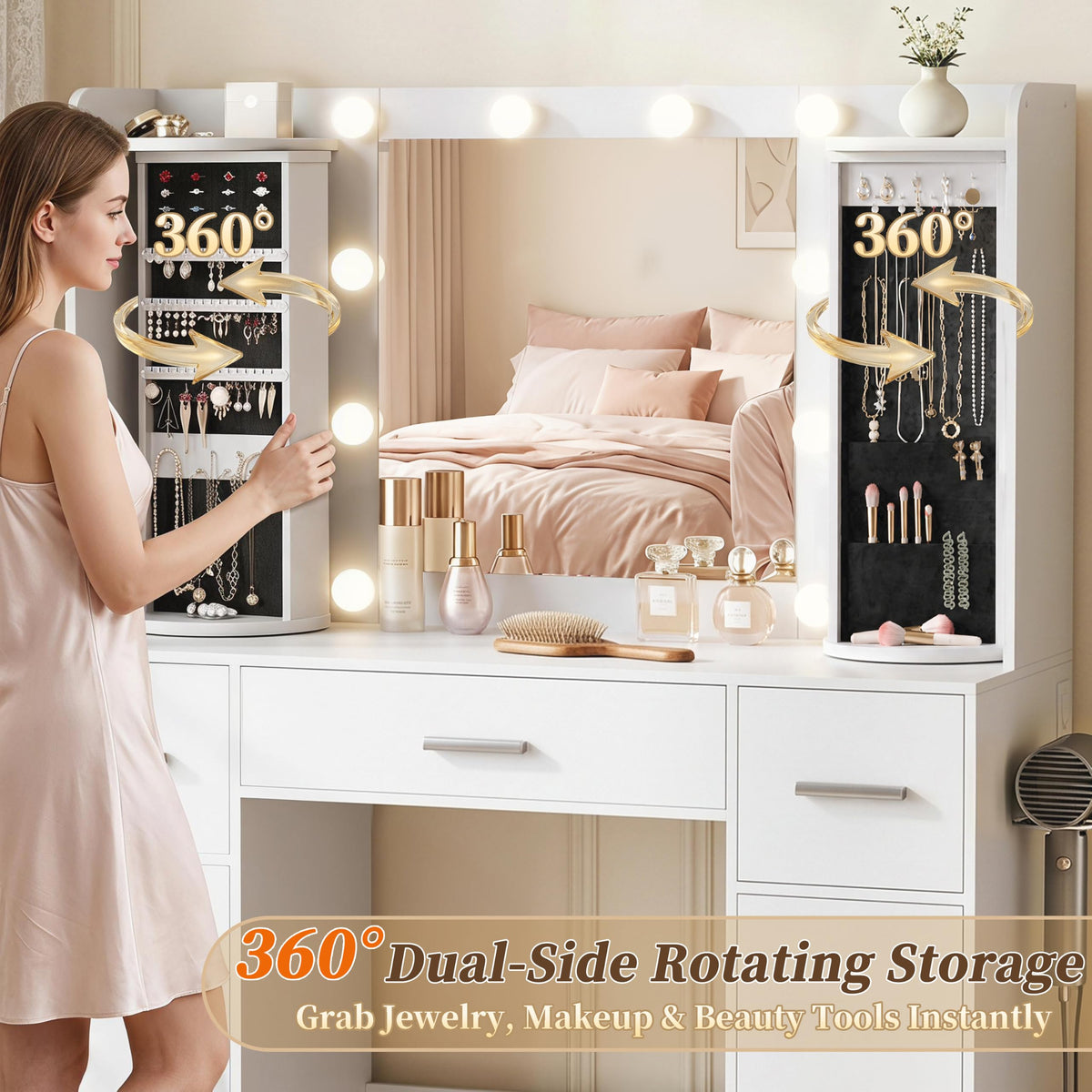 White Makeup Vanity Desk with Lights and Mirror Y2068