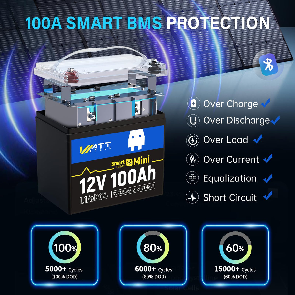 12V 100Ah Mini LiFePO4 Battery with Bluetooth A829076