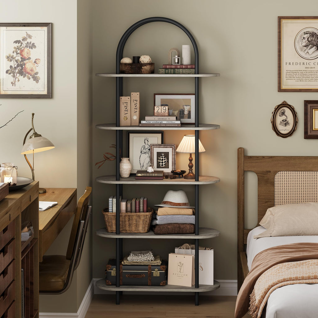 5-Tier Open Arched Bookshelf with Metal Frame Y9641