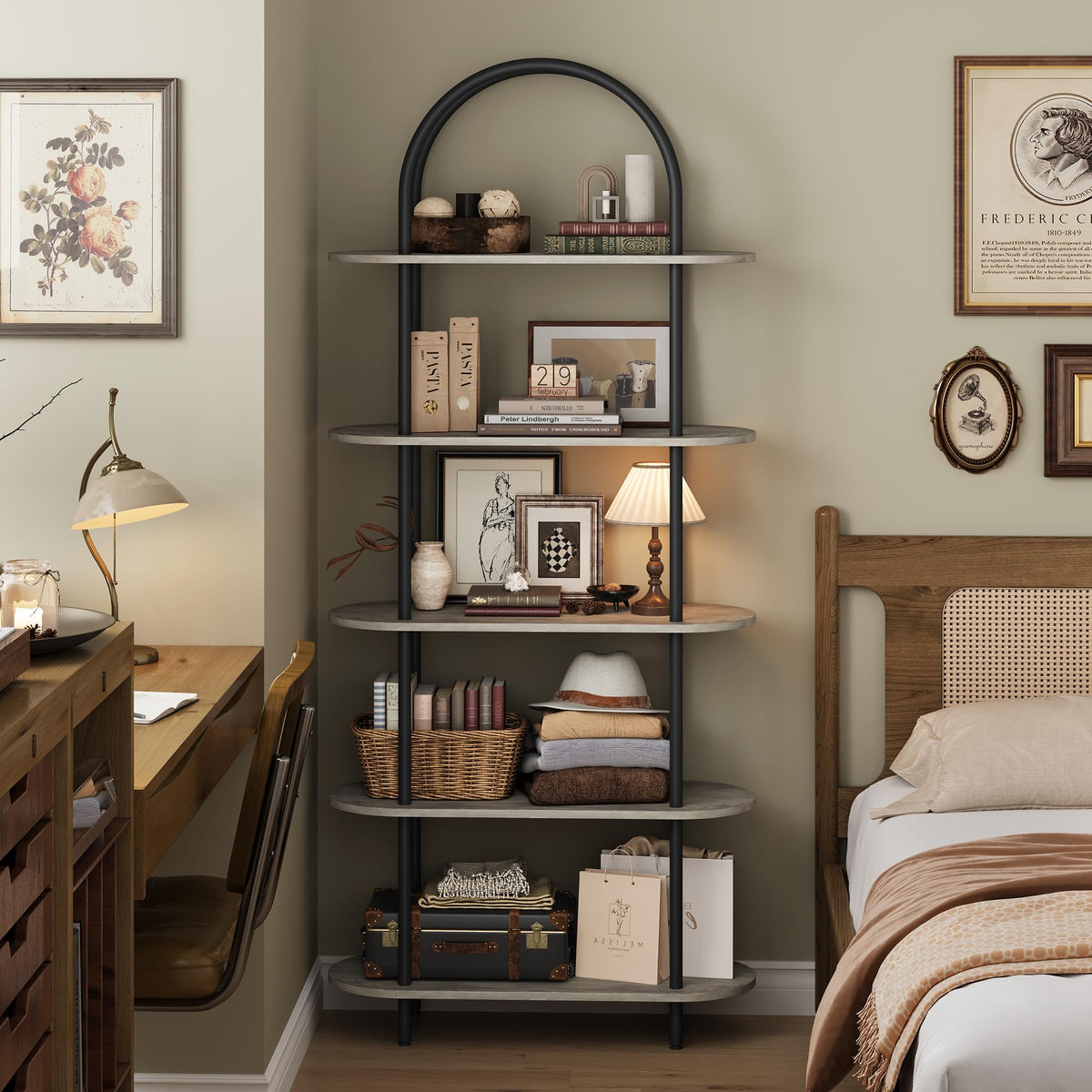5-Tier Open Arched Bookshelf with Metal Frame Y9641