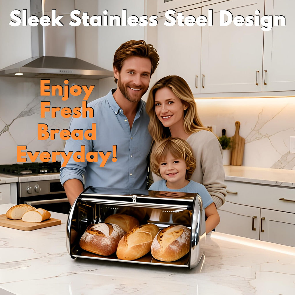Large Stainless Steel Bread Box with Window & Air Vents C96939