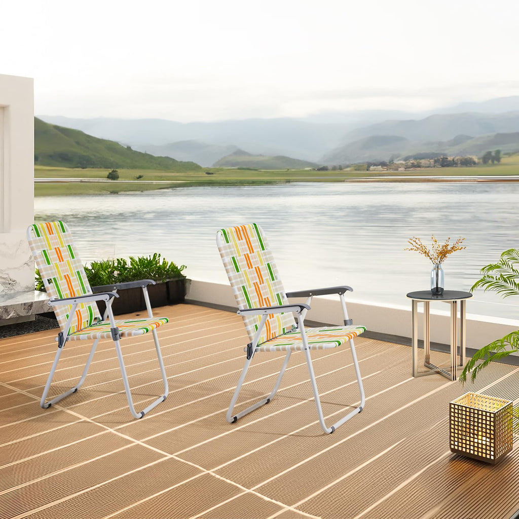 Set of 2 Webbed Folding Beach Chairs Yellow & Green I78898