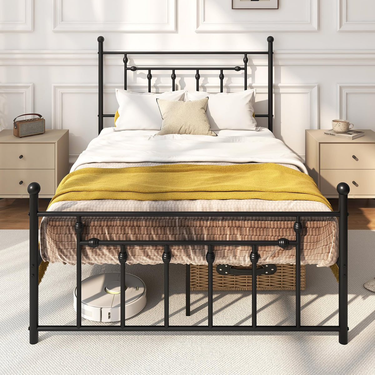 Black Full Size Metal Bed Frame with Headboard & Footboard P1784