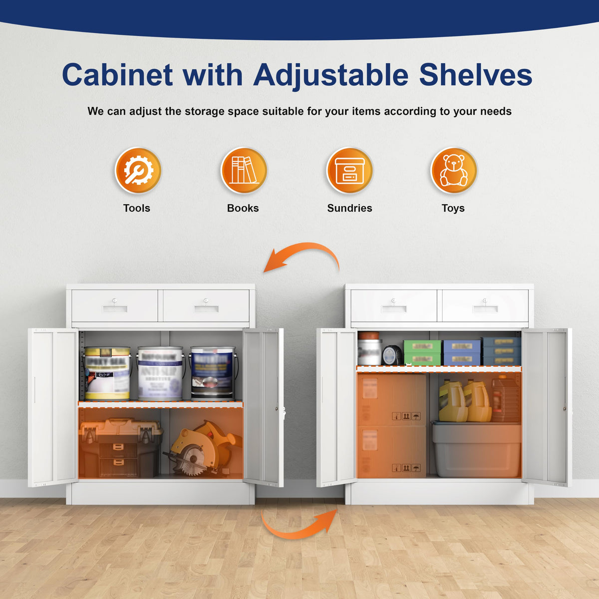 White Metal Storage Cabinet with 2 Drawers Y29218