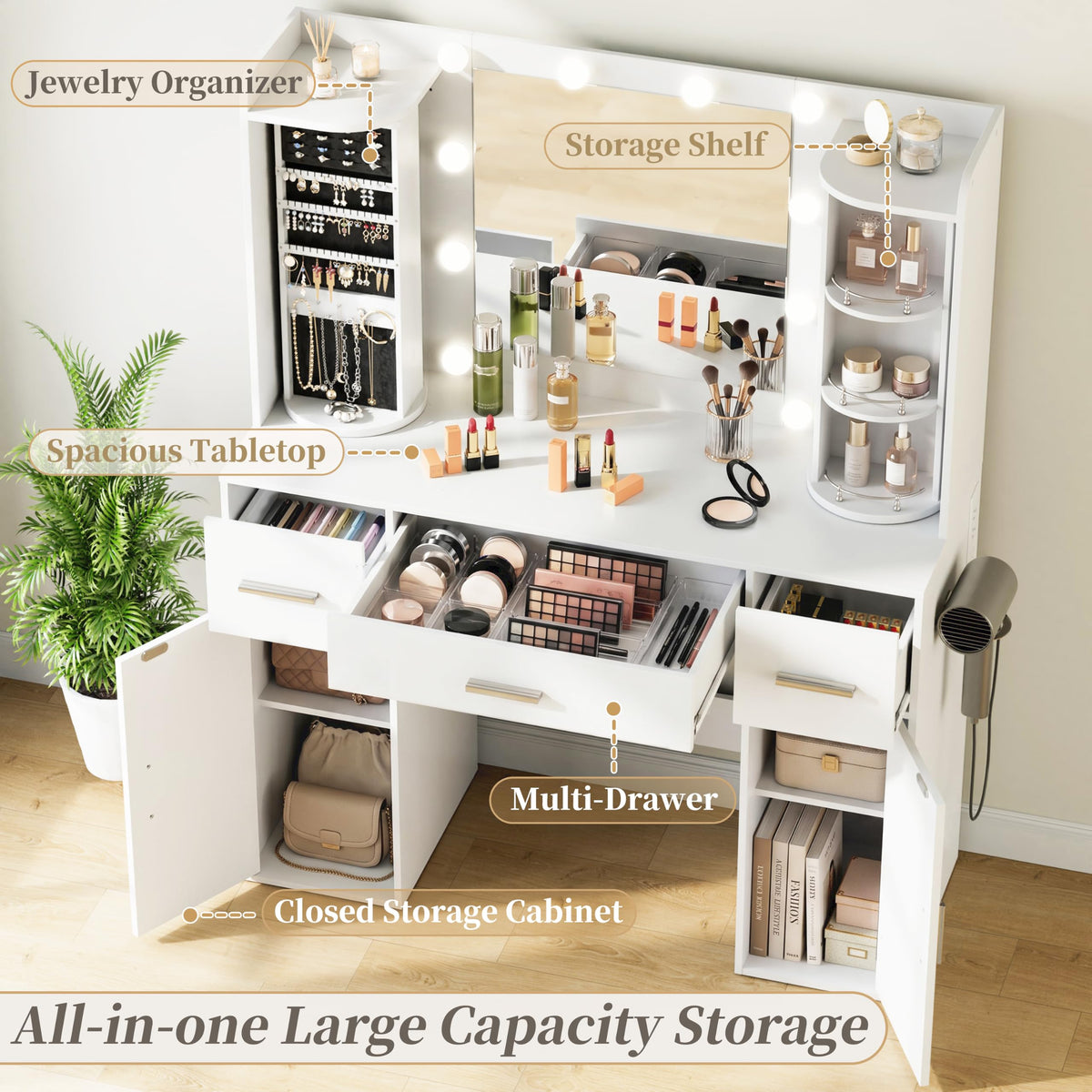 White Makeup Vanity Desk with Lights and Mirror Y2068