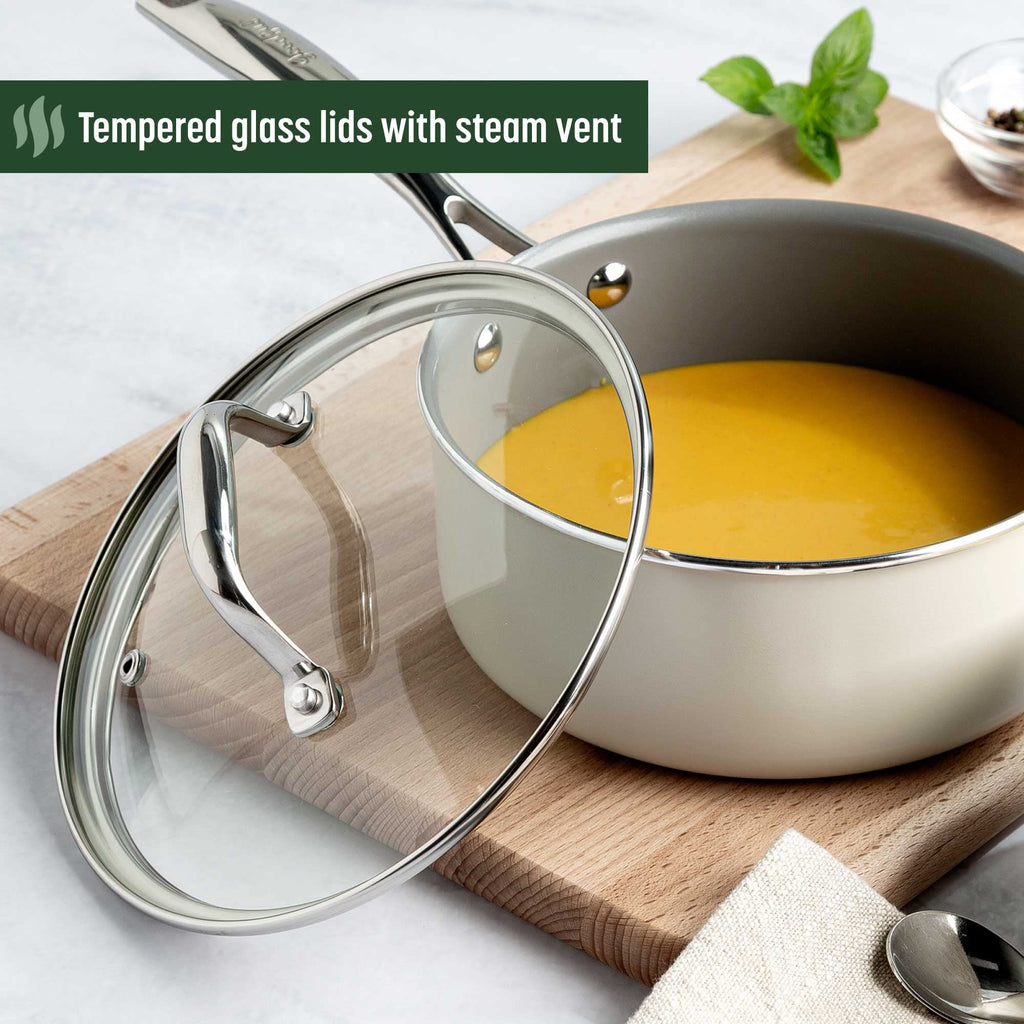 Ceramic Nonstick Pots and Pans Set 12-Piece Cream Q97419