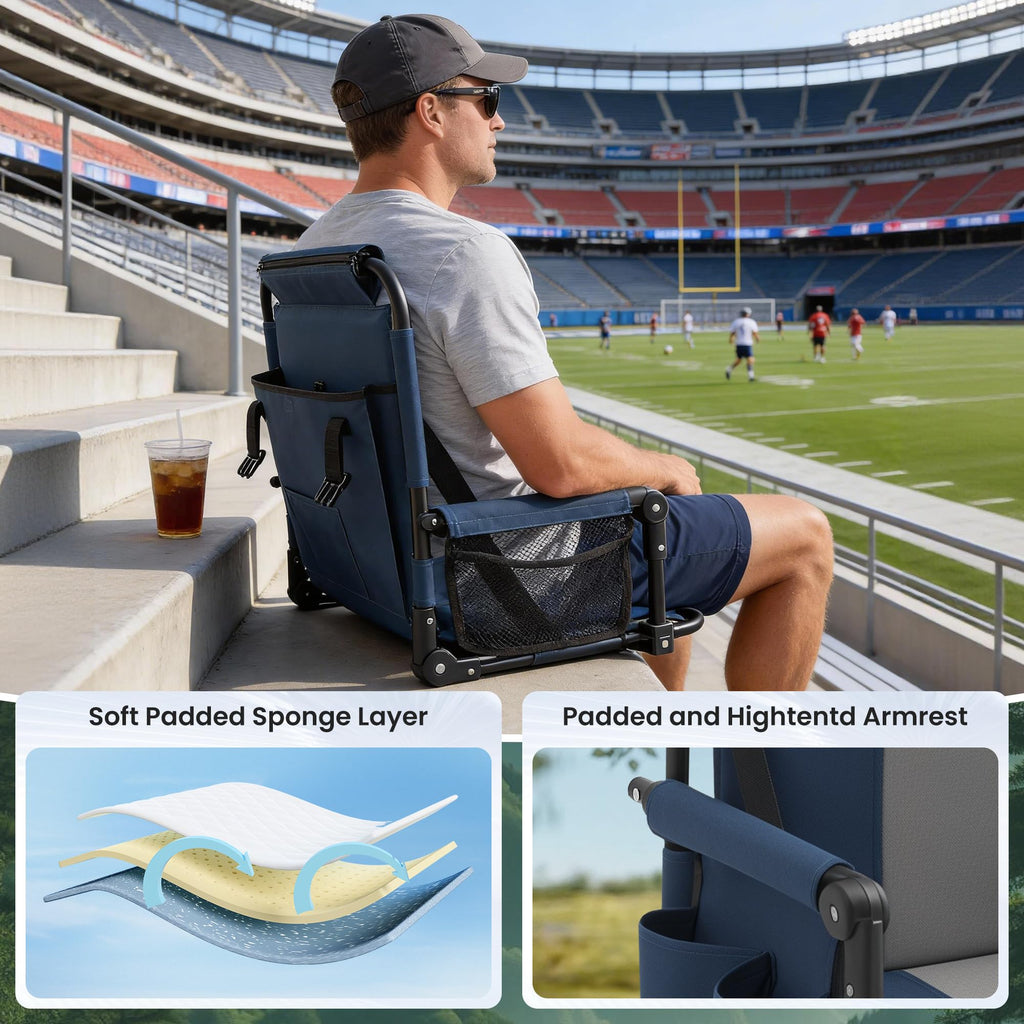 Portable Stadium Seat with Cup Holders & Armrests, Blue & Gray B229
