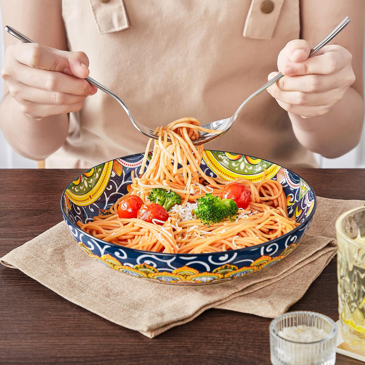 Pasta Bowls Set of 4, 42oz Ceramic Serving Bowls L660957