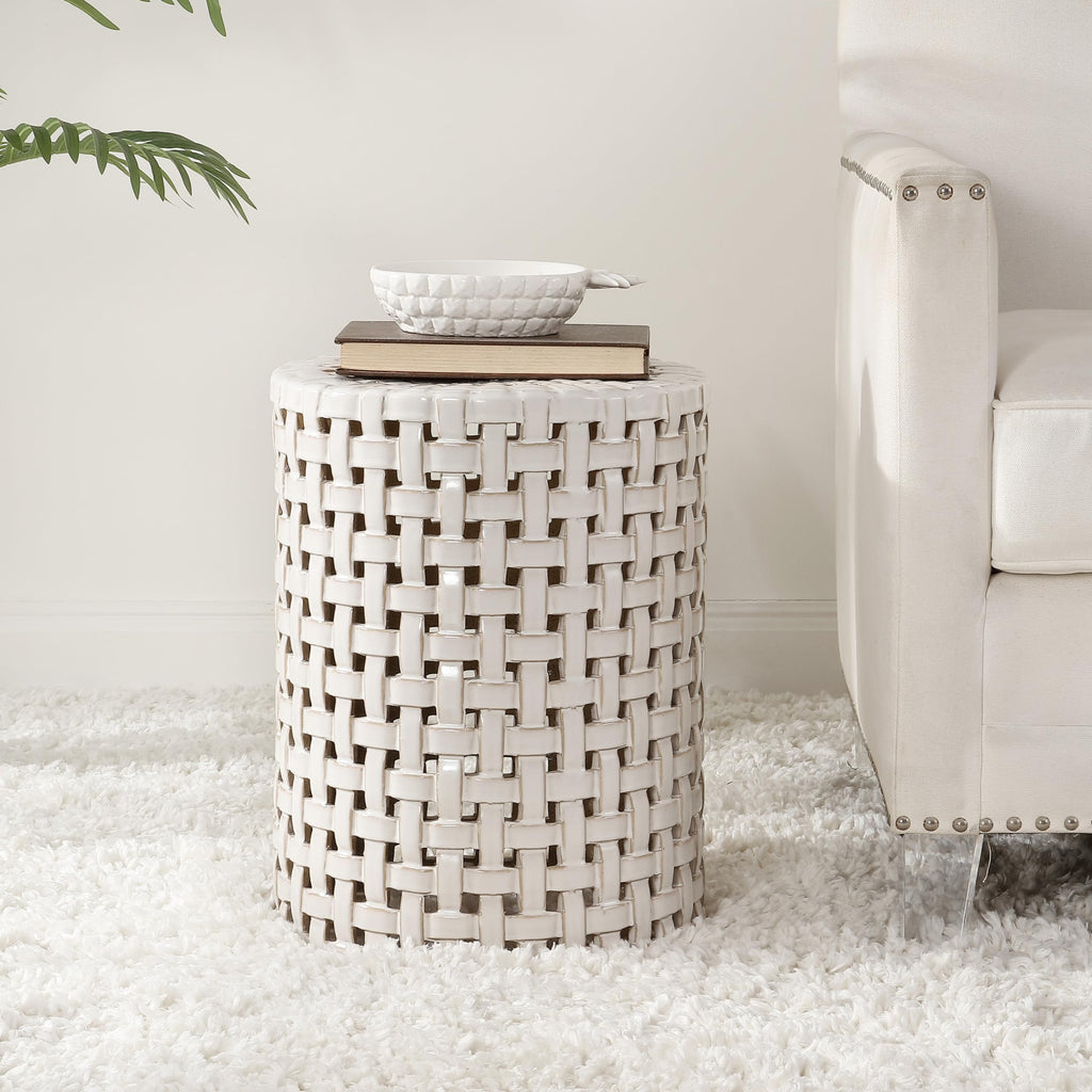 Cream Ceramic Decorative Accent Garden Stool N110