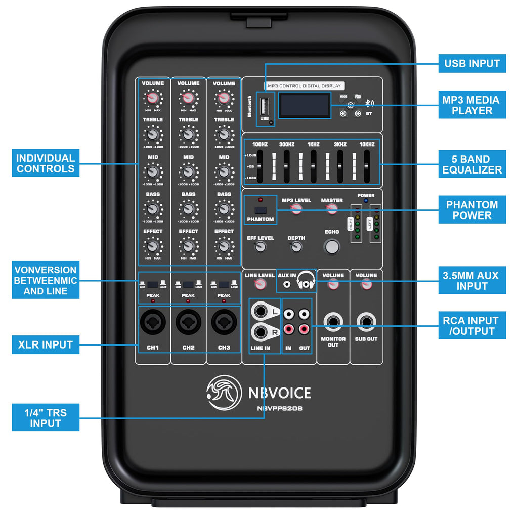 Portable All-in-One 2-Way PA System with 8-Channel Mixer N849286