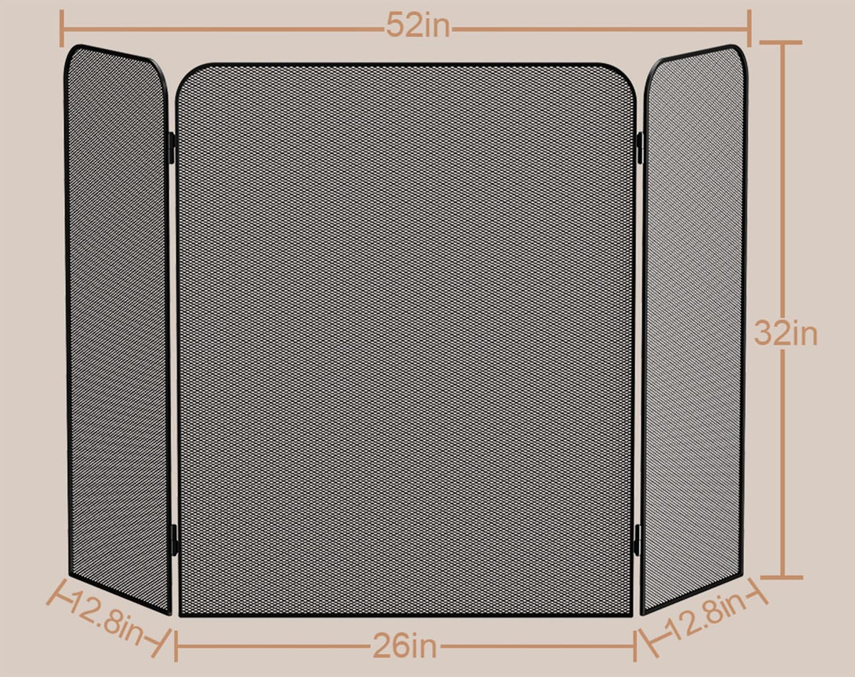 Iron 3-Panel Fireplace Screen Spark Guard W44361