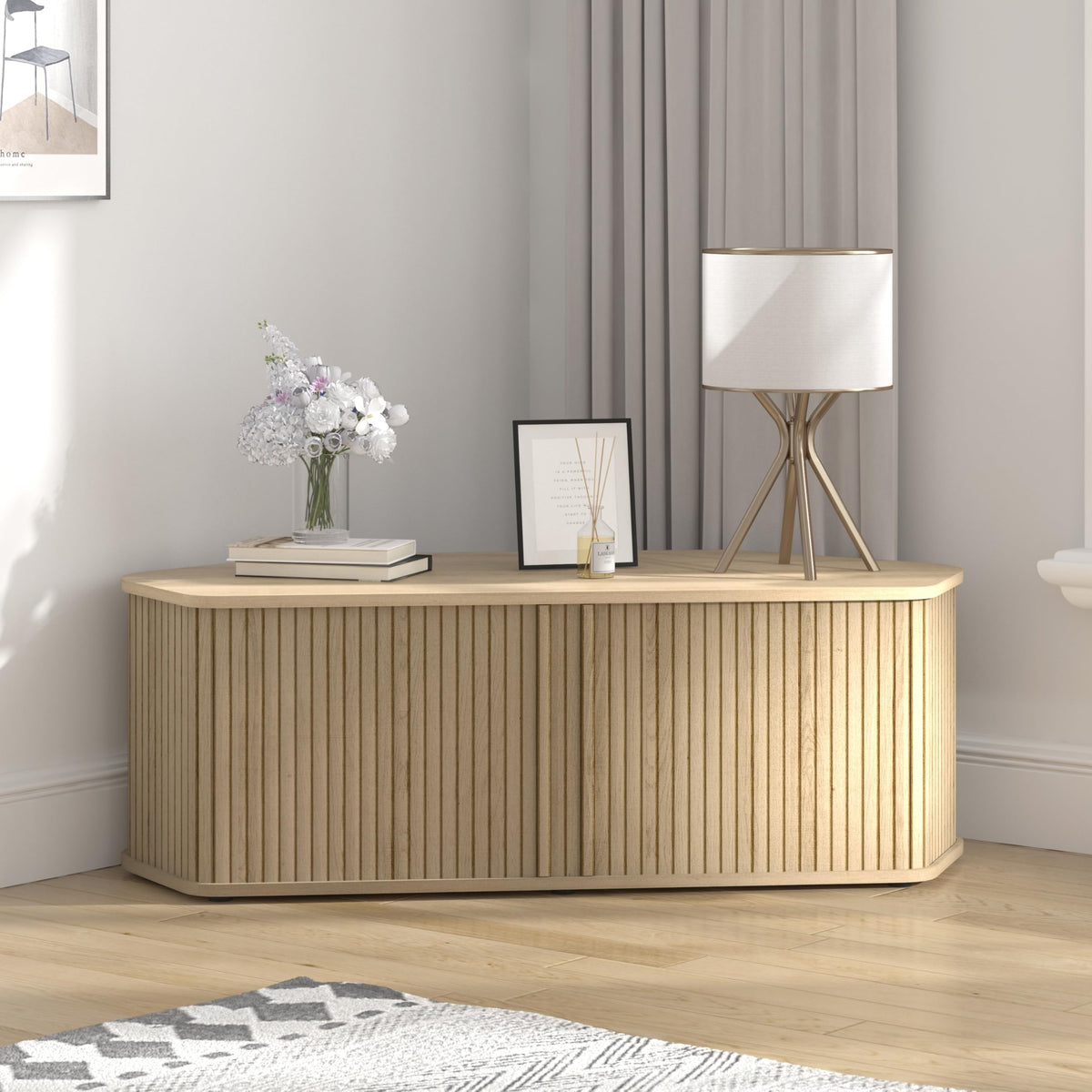 43 Inch Corner TV Stand with Sliding Tambour Door I321197