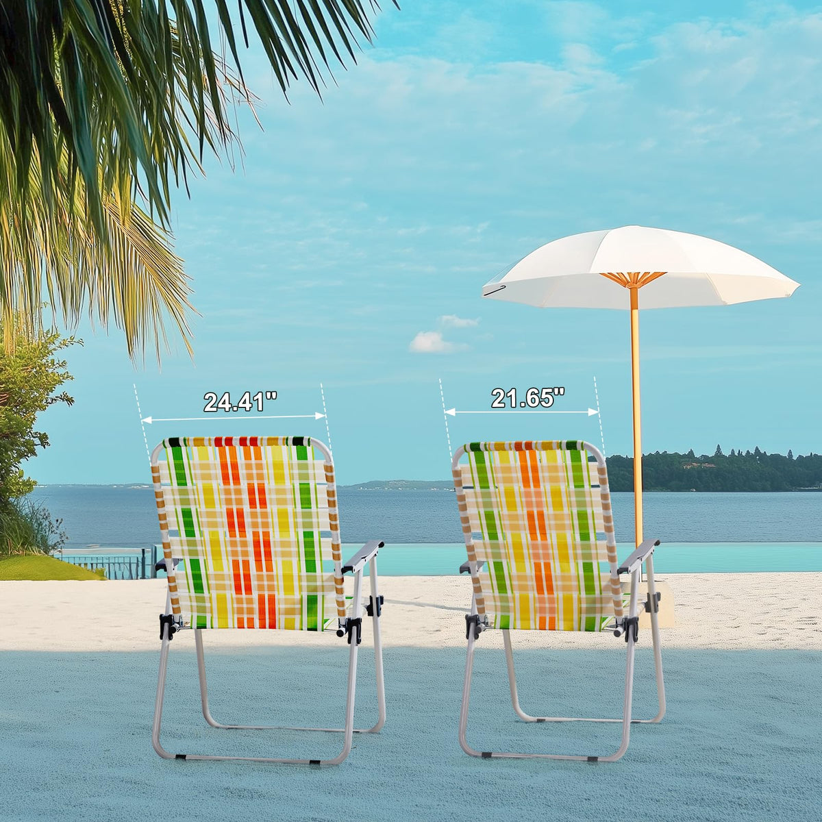 Set of 2 Webbed Folding Beach Chairs Yellow & Green I78898