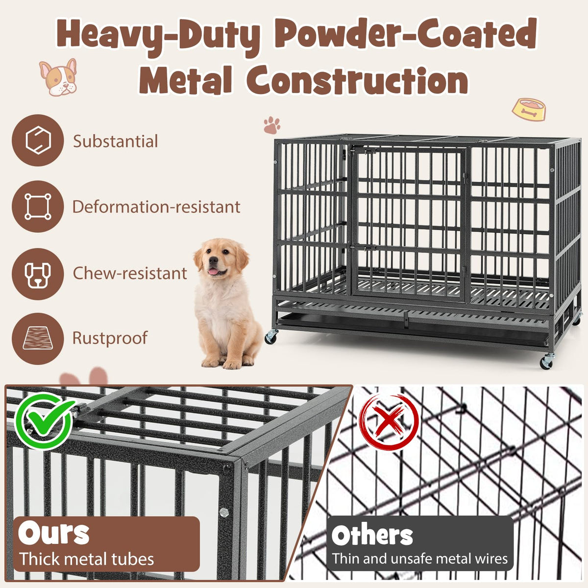 48 Inch Foldable Metal Dog Crate with 2 Lockable Doors I2662