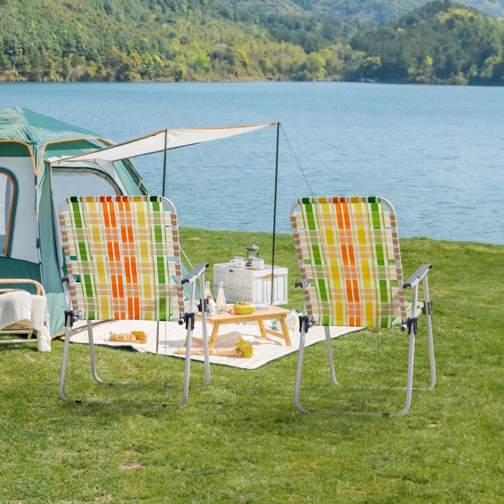 Set of 2 Webbed Folding Beach Chairs Yellow & Green I78898
