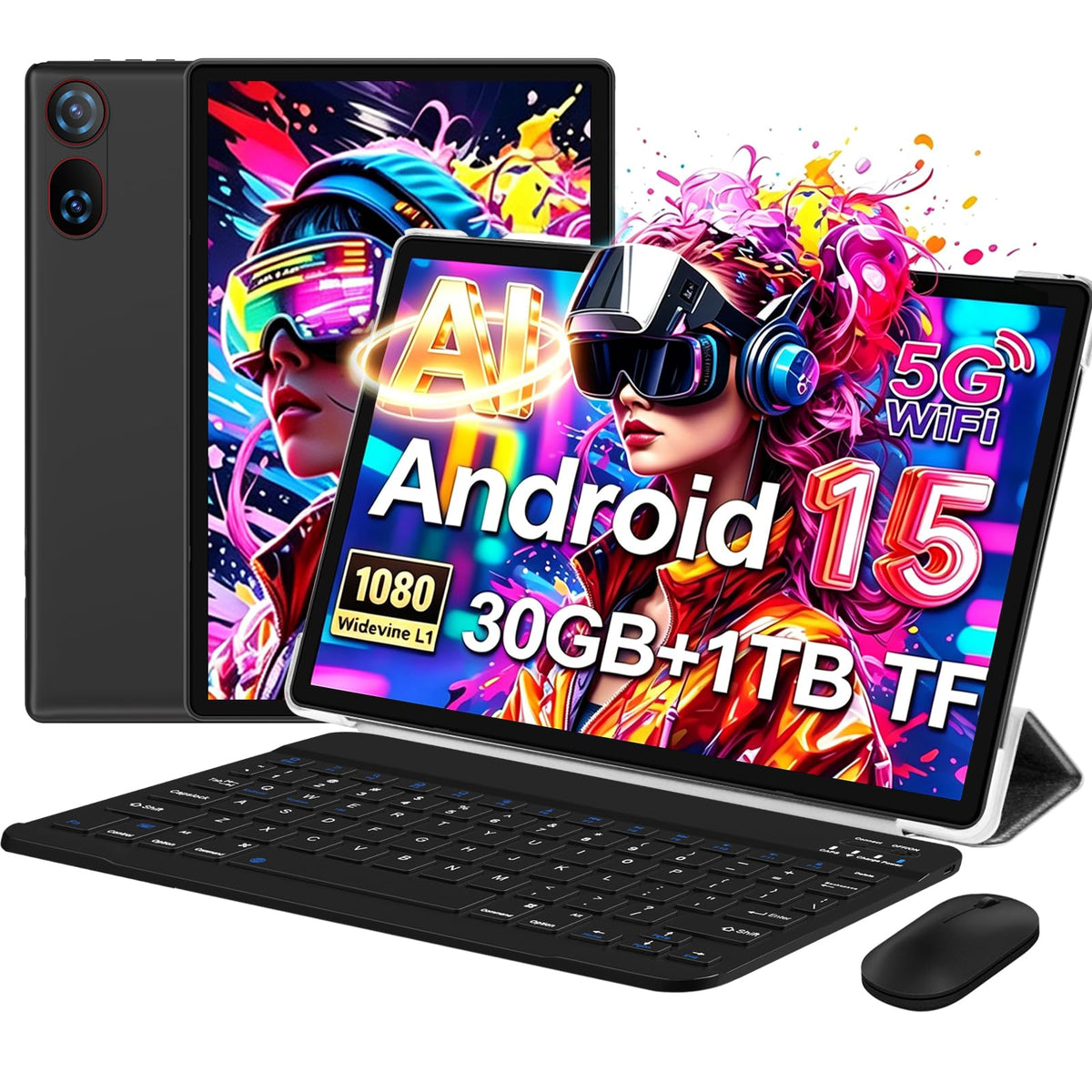 Android 15 Tablet 10.1 Inch FHD 30GB RAM 64GB ROM Black G554