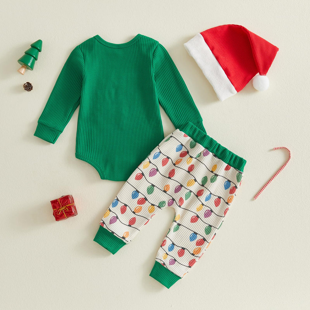 Christmas Baby Boy Outfit Romper Pants Hat Set 0-12M H103654
