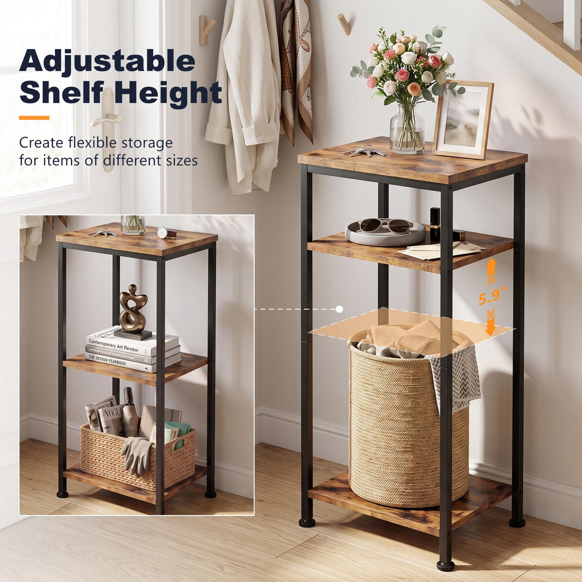 3-Tier Side Table with Adjustable Shelf K6848
