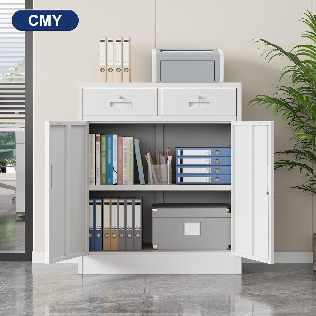 White Metal Storage Cabinet with 2 Drawers Y29218
