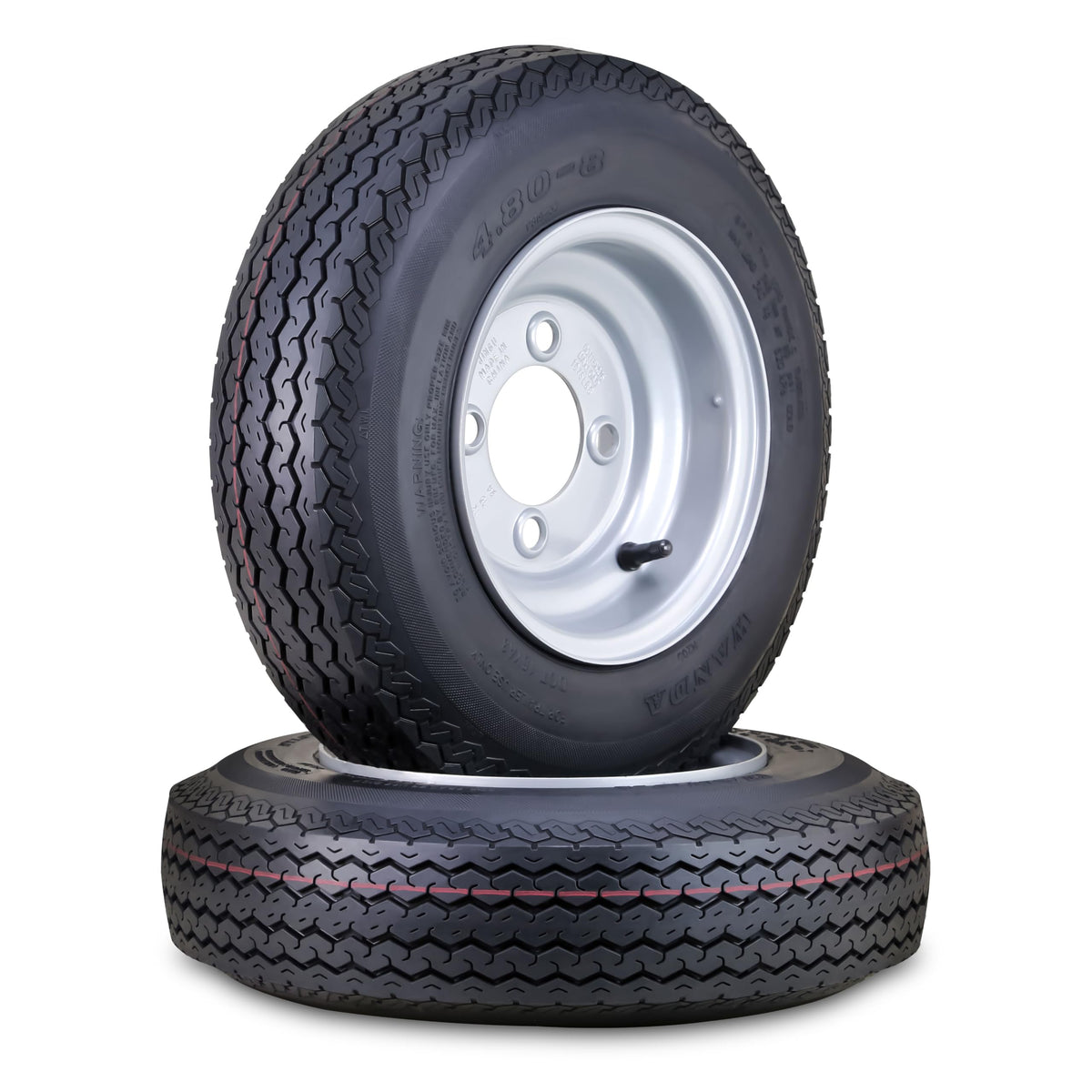 Trailer Tire Wheel 4.80-8 6-Ply with 4 Lugs on 4 Silver Rim Pk2 P952402
