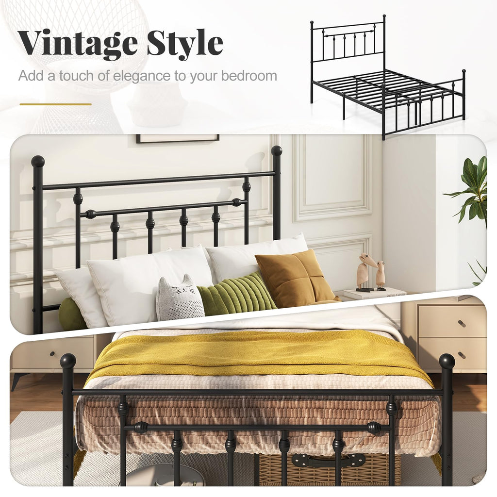 Black Full Size Metal Bed Frame with Headboard & Footboard P1784