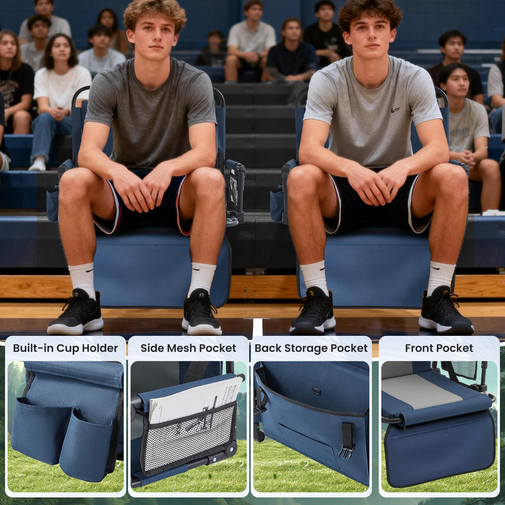 Portable Stadium Seat with Cup Holders & Armrests, Blue & Gray B229