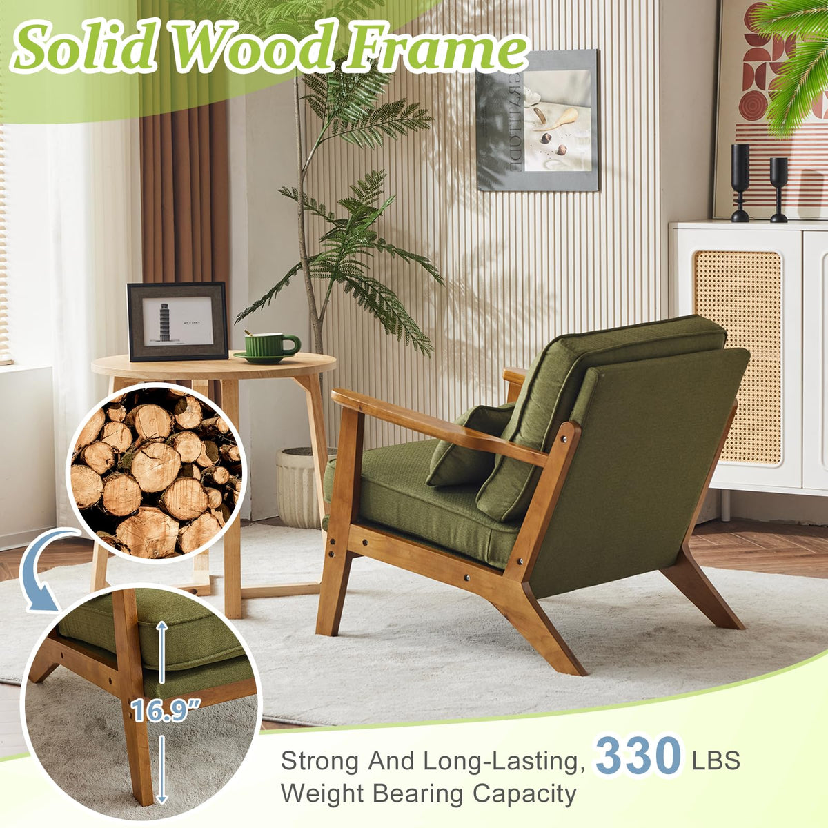 Green Linen Fabric Upholstered Accent Chair Set of 2 U61629