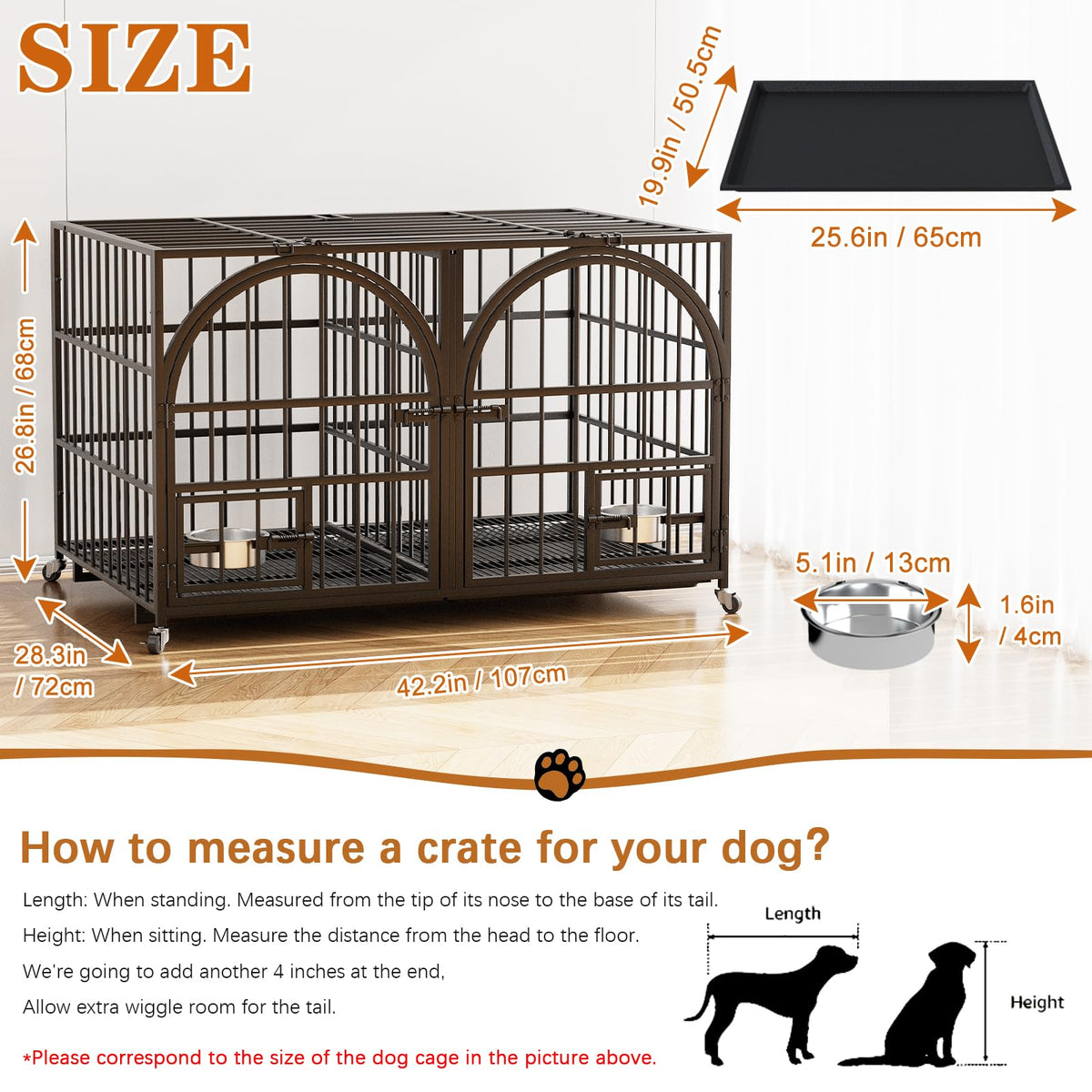 42" Heavy Duty Metal Dog Crate with Divider W937