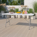 6-Foot Granite White Plastic Folding Table Y41735