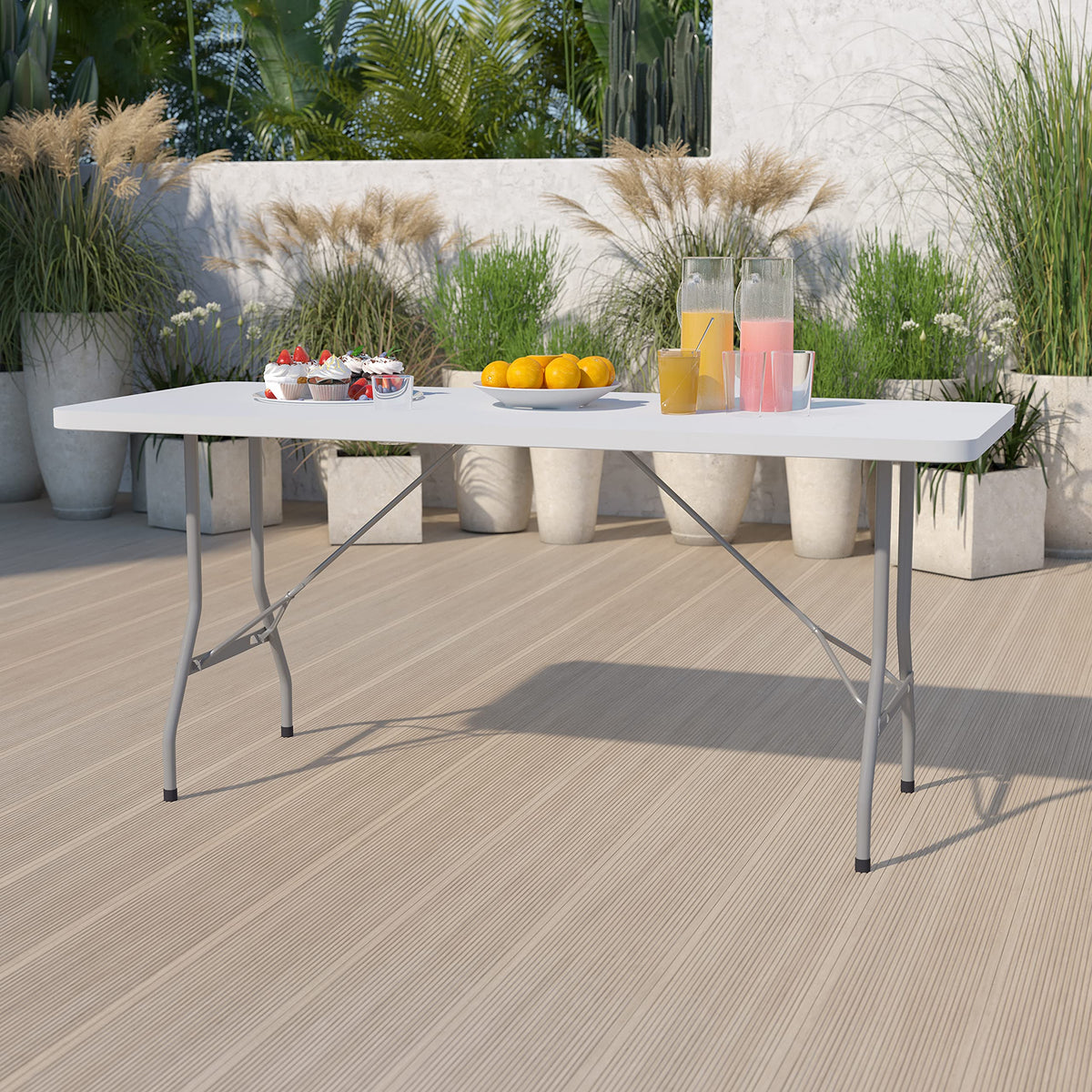 6-Foot Granite White Plastic Folding Table Y41735