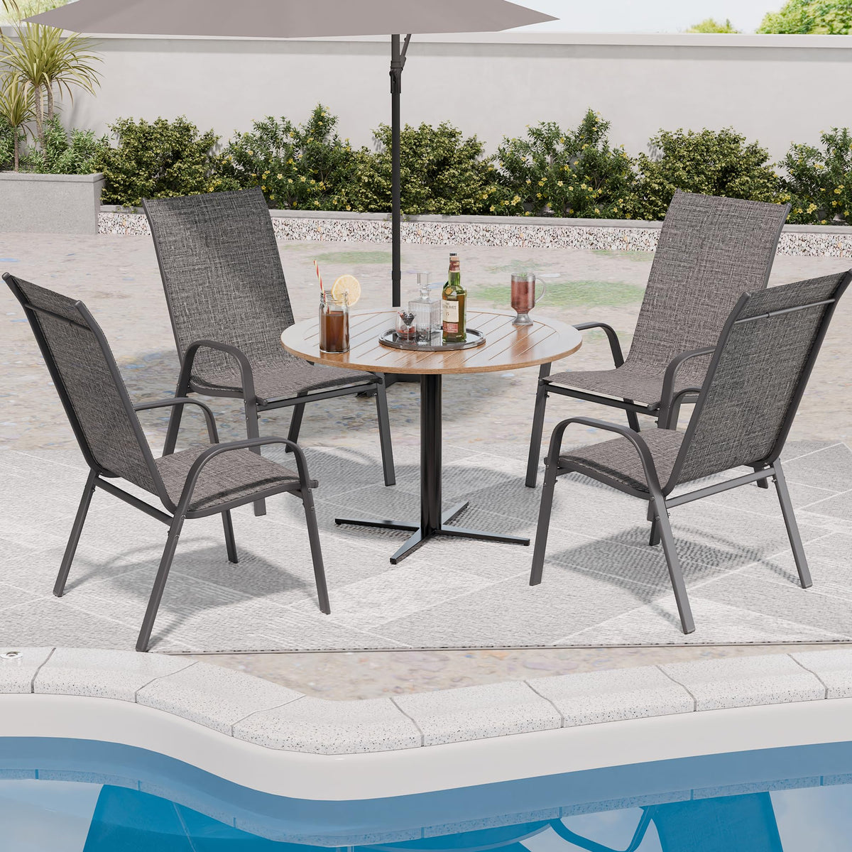 Dark Grey Metal Patio Chairs Set of 4 Z295