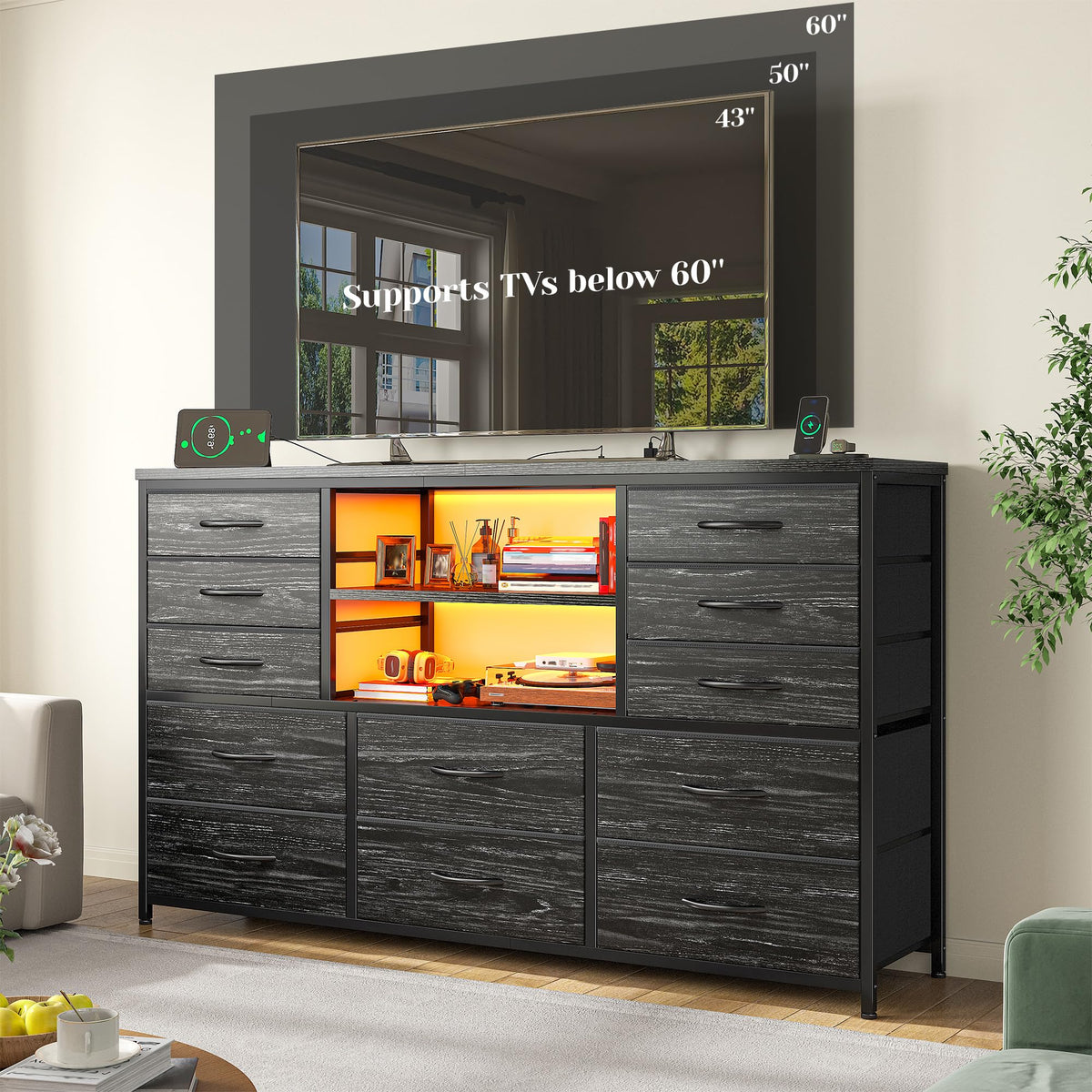 Dresser with LED Lights & Charging Station N7653