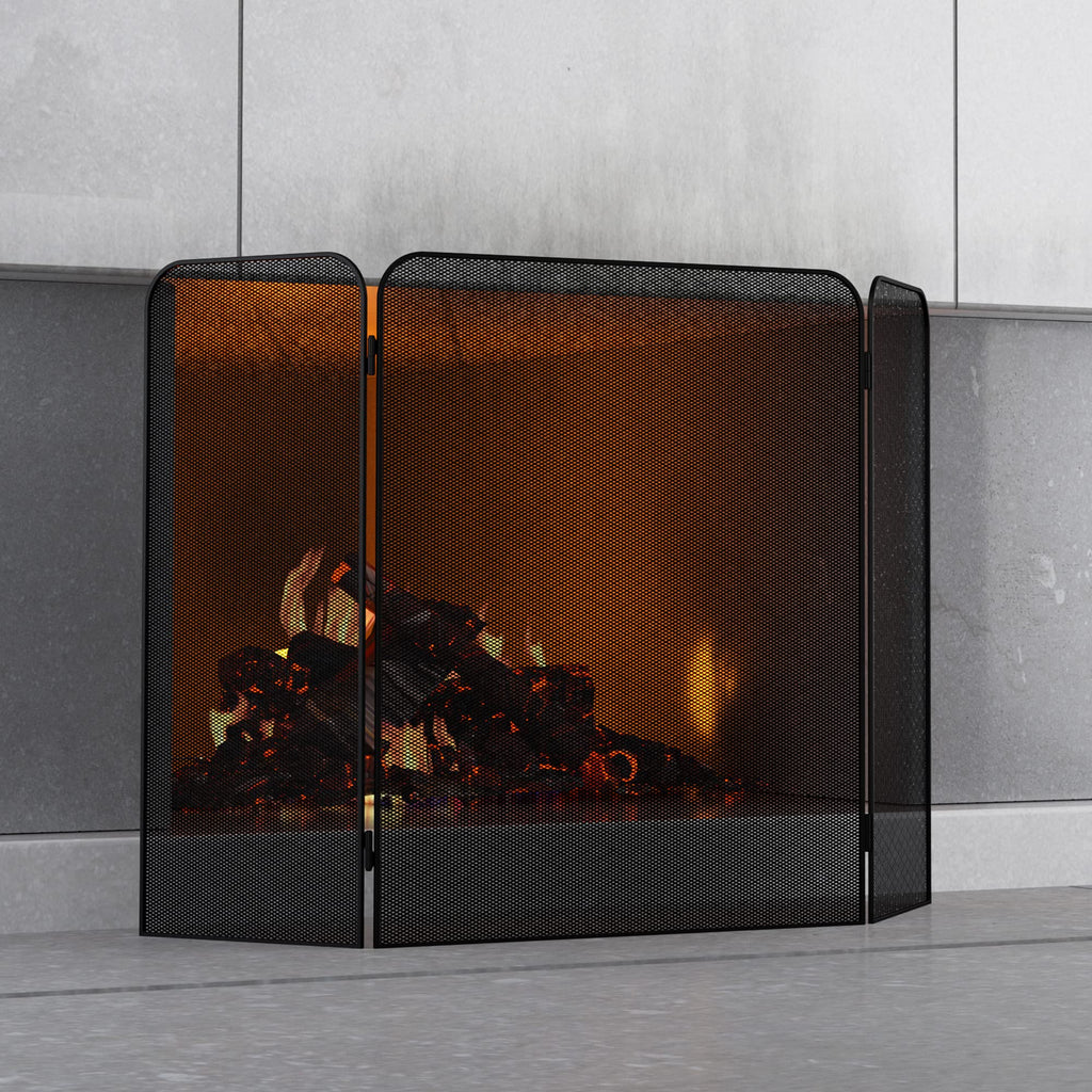Iron 3-Panel Fireplace Screen Spark Guard W44361