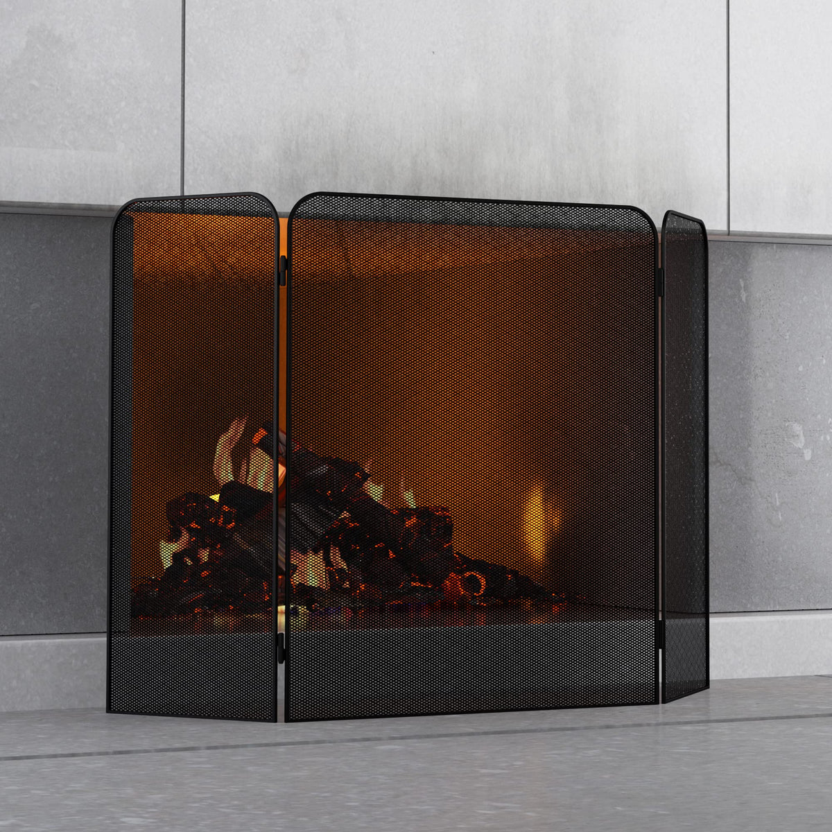 Iron 3-Panel Fireplace Screen Spark Guard W44361