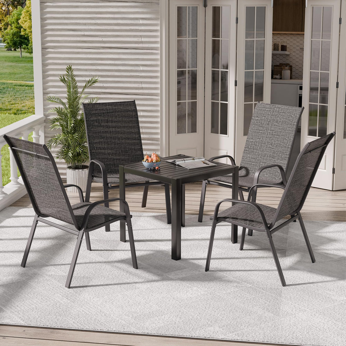 Dark Grey Metal Patio Chairs Set of 4 Z295
