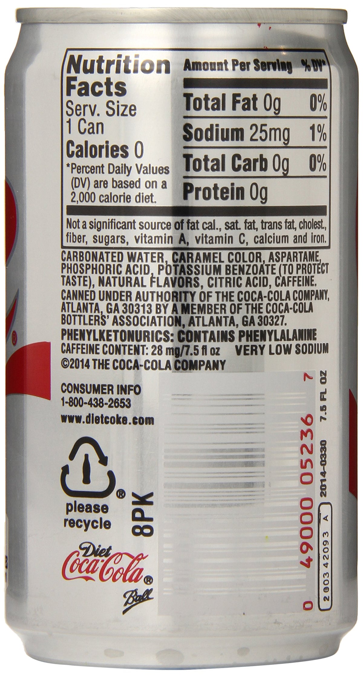 Diet Coke Mini-Cans, 7.5 fl oz (Pack of 24) N528