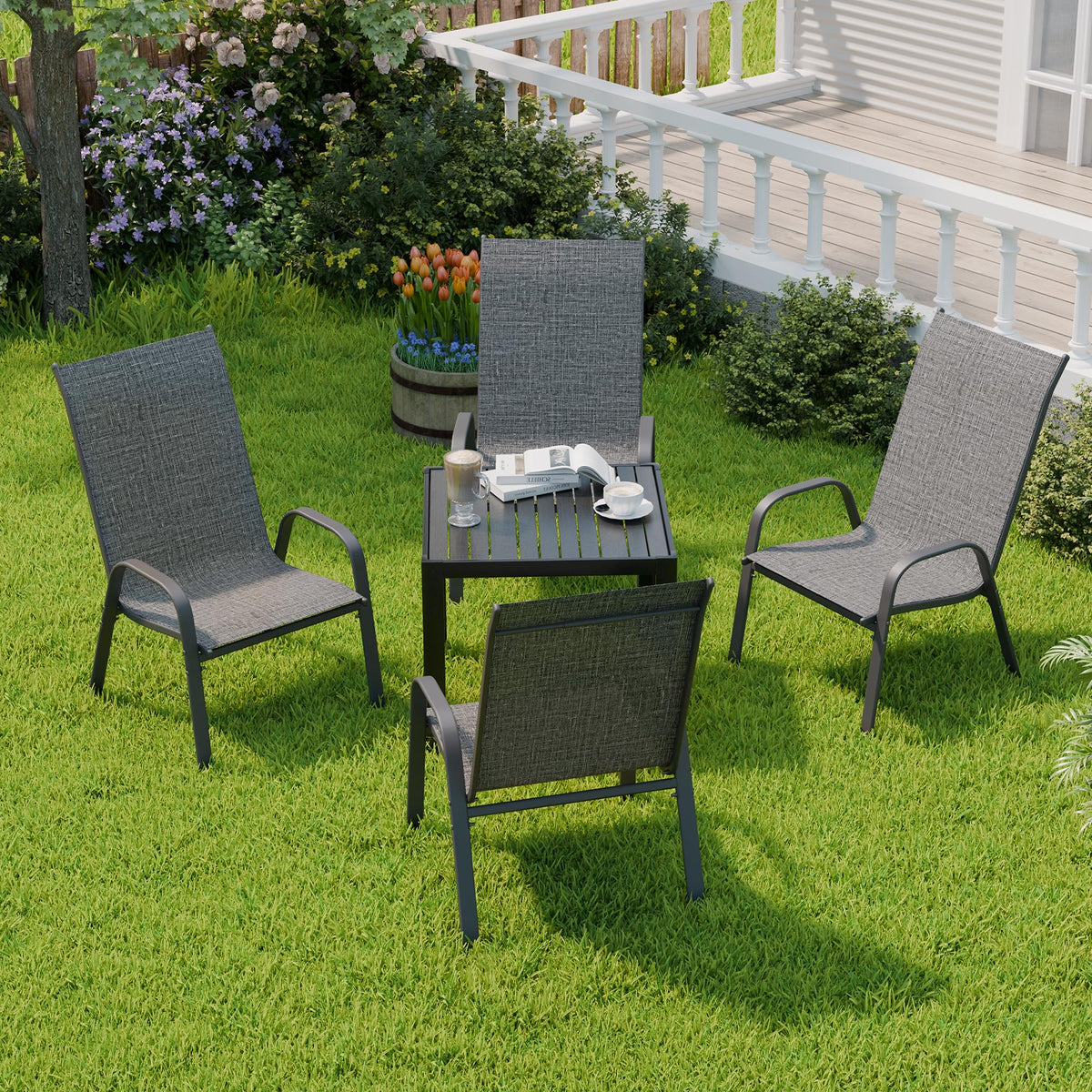 Dark Grey Metal Patio Chairs Set of 4 Z295