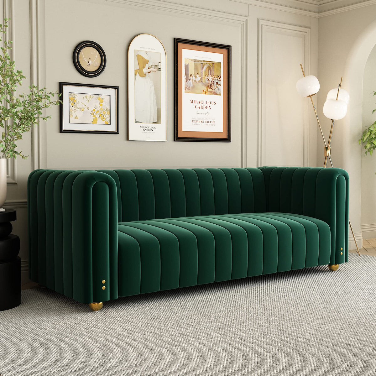 Green Velvet Curved Tufted Loveseat Sofa P19851
