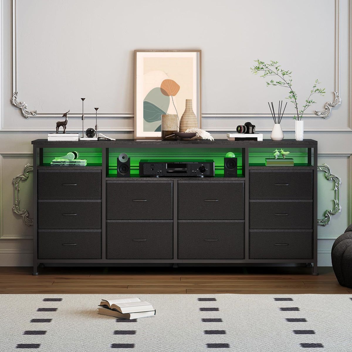 Black Fabric 10 Drawer Dresser Y1708