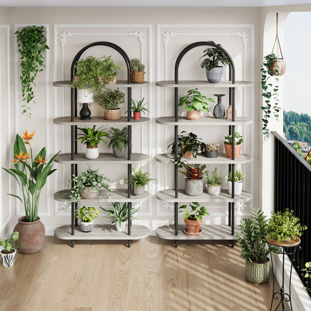 5-Tier Open Arched Bookshelf with Metal Frame Y9641