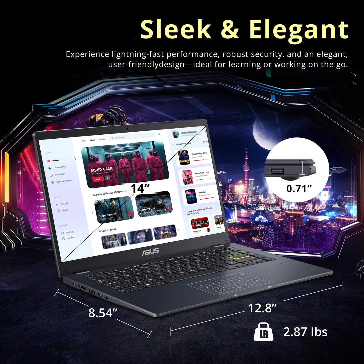 14" FHD Laptop, Intel Celeron N4500, 4GB RAM, 224GB Storage, Quiet Blue N428737