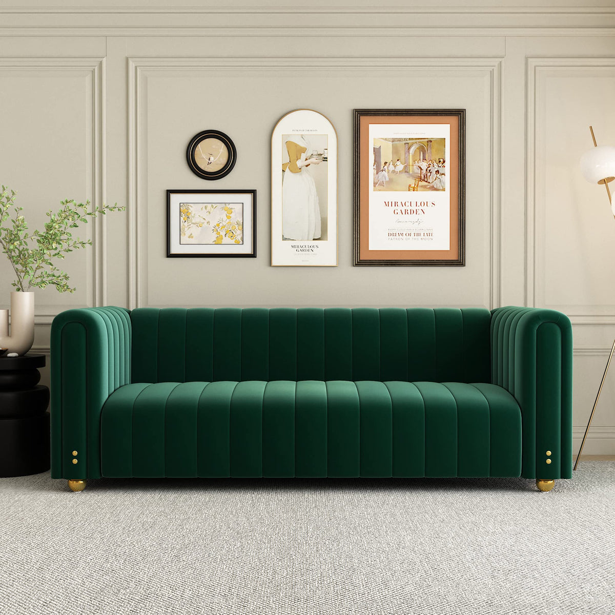 Green Velvet Curved Tufted Loveseat Sofa P19851