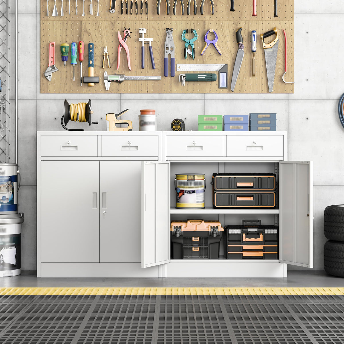 White Metal Storage Cabinet with 2 Drawers Y29218