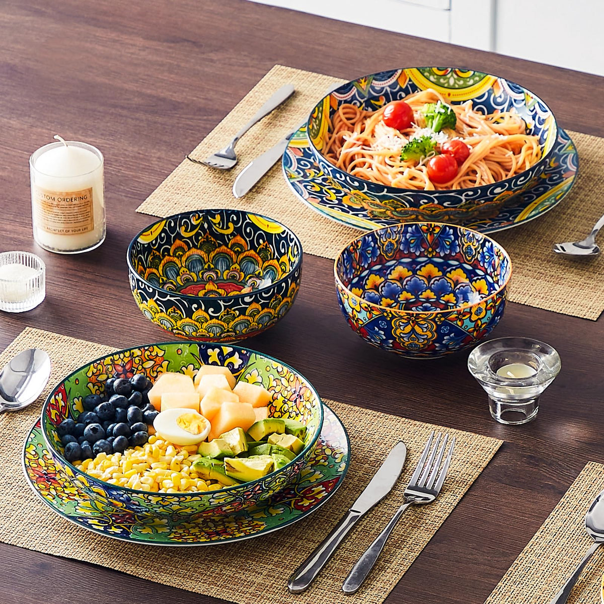 Pasta Bowls Set of 4, 42oz Ceramic Serving Bowls L660957
