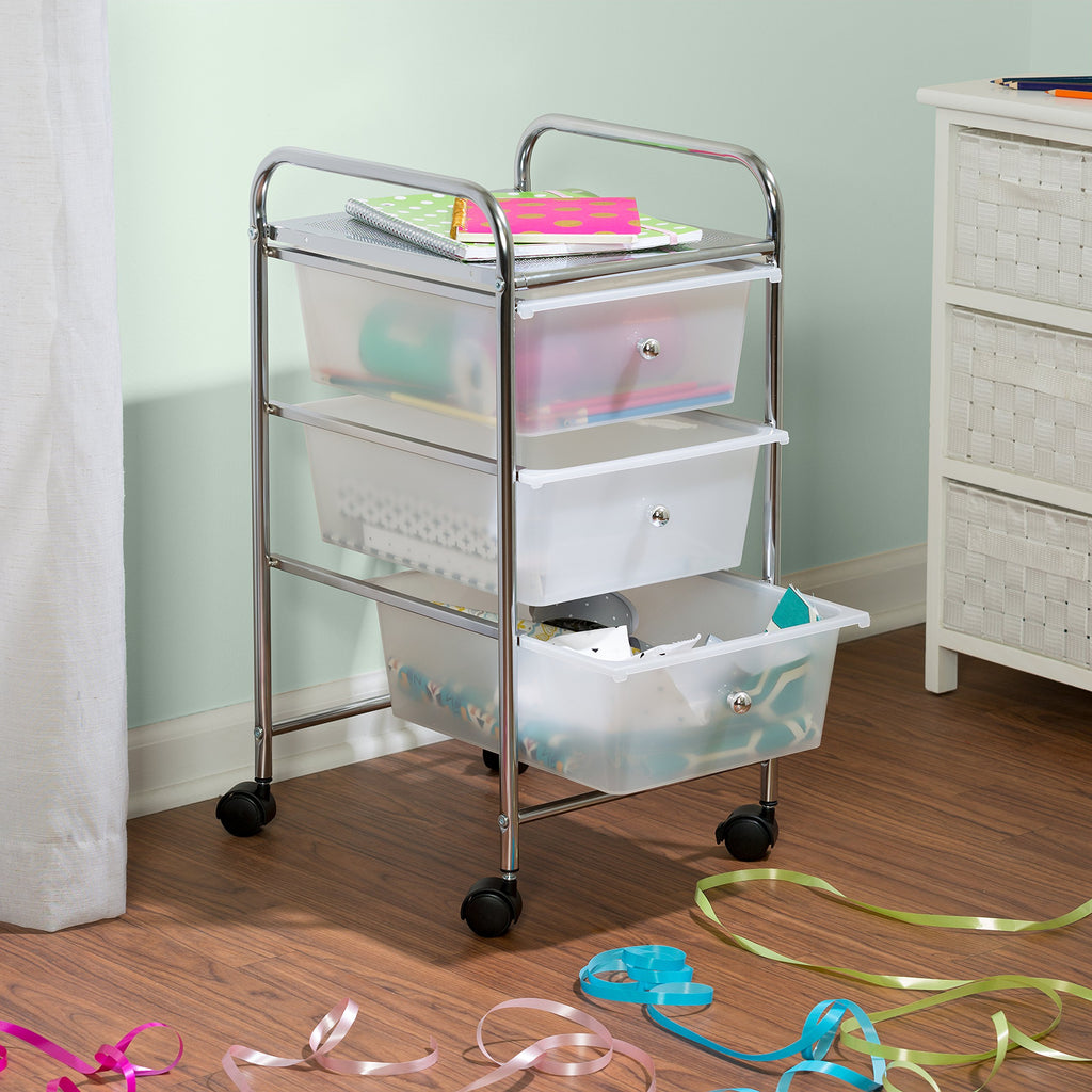 3 Drawer Plastic Storage Cart on Wheels F77386