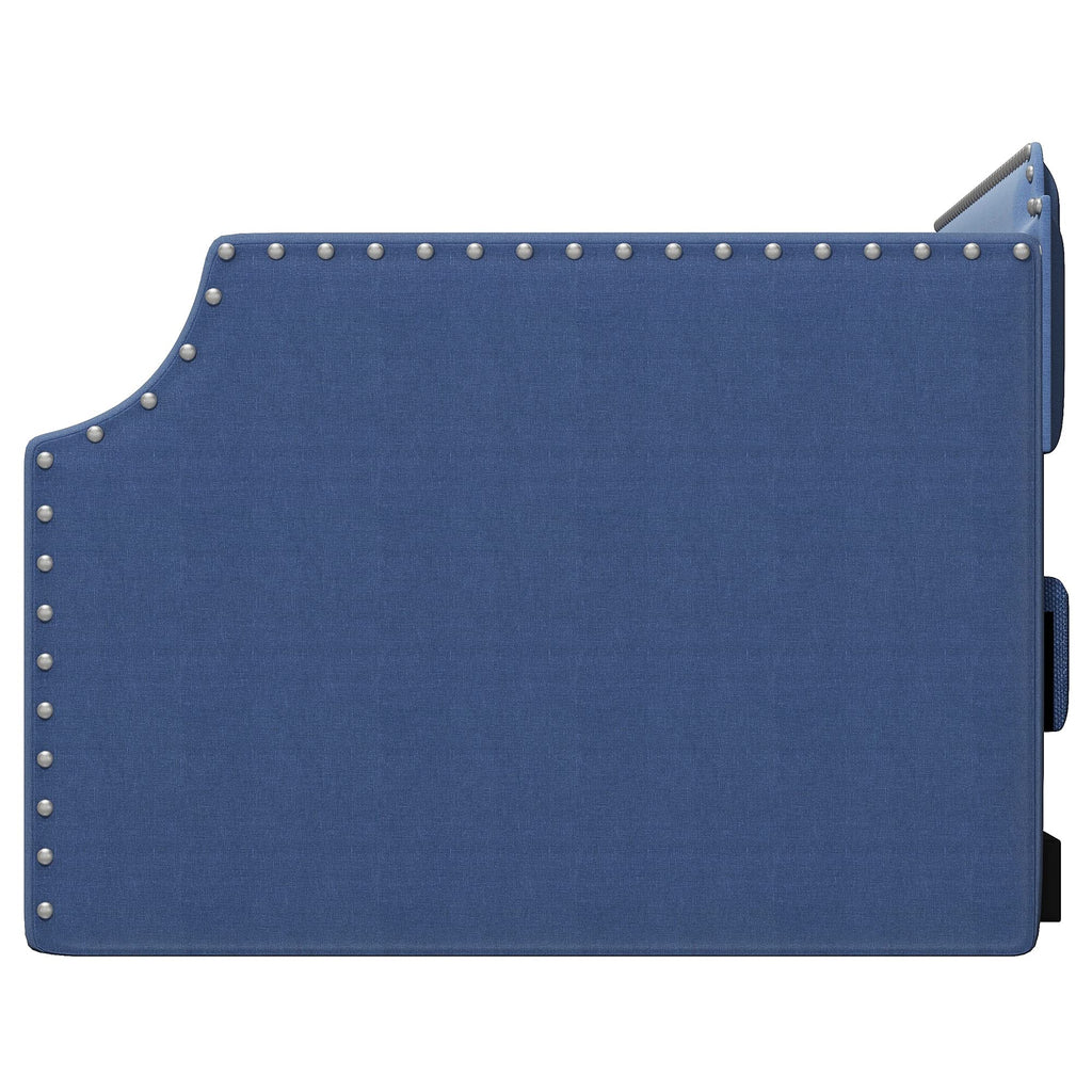 Blue Linen Upholstered Daybed with Trundle Twin Size Z259