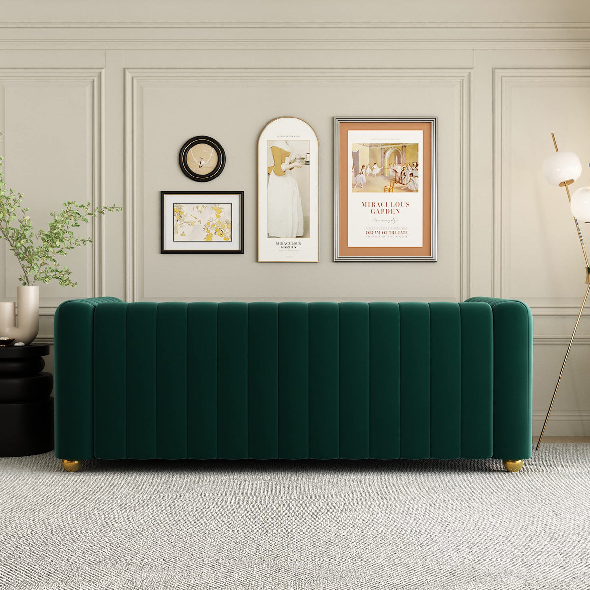 Green Velvet Curved Tufted Loveseat Sofa P19851