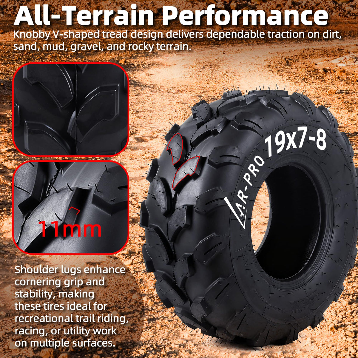 19x7-8 Tubeless All-Terrain ATV UTV Tires O485