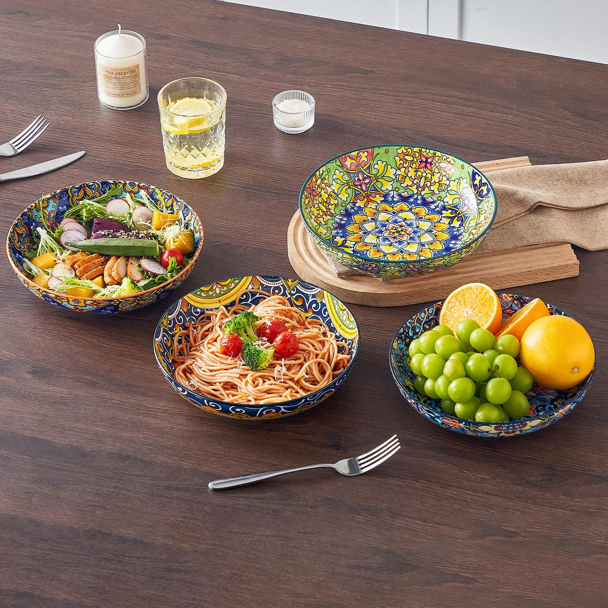Pasta Bowls Set of 4, 42oz Ceramic Serving Bowls L660957