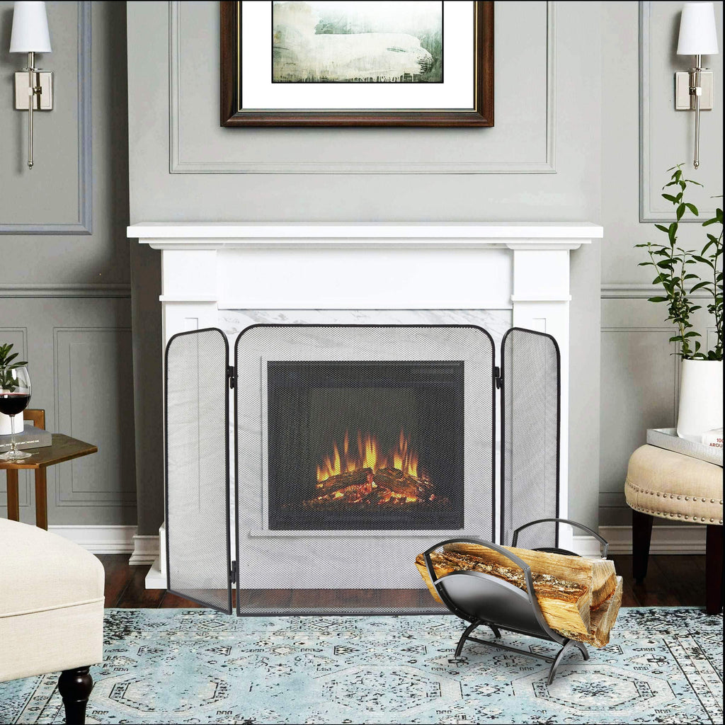Iron 3-Panel Fireplace Screen Spark Guard W44361